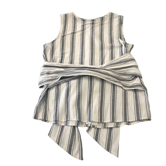 WHO WHAT WEAR / NWOT/WOMEN'S STRIPED SLEEVELESS TIE WRAP BUTTON-UP SHIRT/ M - Picture 5 of 12